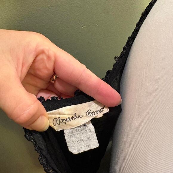 Vtg. Sheer Black Maxi Dress w/ Lace Trim One Size Fits like a 6 - Picture 8 of 8